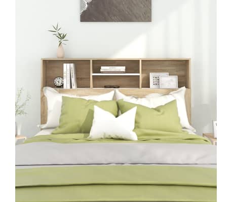 vidaXL Табла за легло тип шкаф, бяло и дъб сонома, 140x19x103,5 см