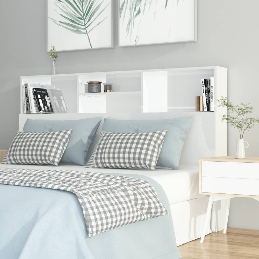 vida XL Bett-Kopfteil mit Ablagen Hochglanz-Weiß 160x 19x 103,5 cm