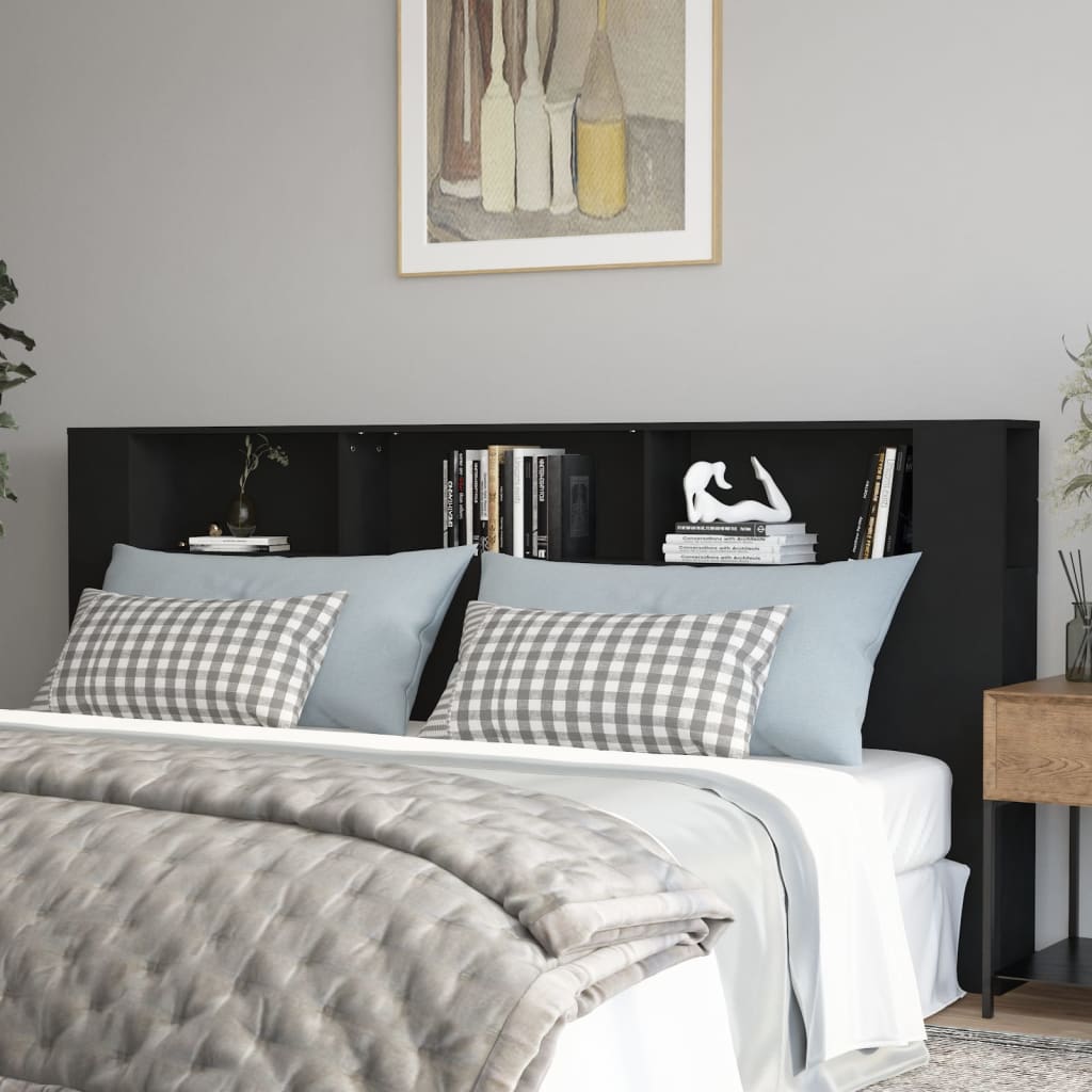 vidaXL Tăblie de pat cu dulap, negru, 220x18,5x104,5 cm
