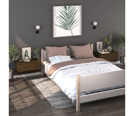 vidaXL Mesa de cabeceira montagem na parede carvalho castanho
