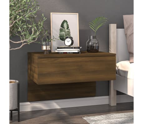 vidaXL Prie sienos montuojamos naktinės spintelės, 2vnt., rudos