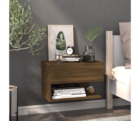 vidaXL Mesita de noche de pared 2 uds marr&oacute;n oble