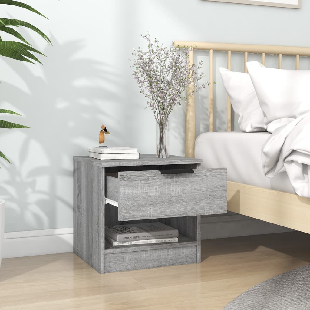 vidaXL Mesita de noche madera contrachapada gris Sonoma