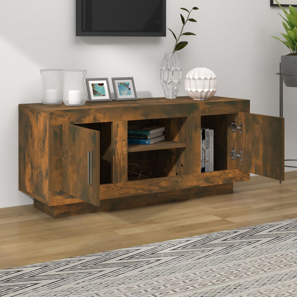 vidaXL TV Cabinet Smoked Oak 102x35x45 cm Engineered Wood