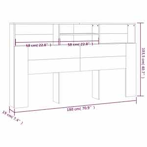 Čelo postele s úložným prostorem kouřový dub 180x19x103,5 cm - obrázek 7
