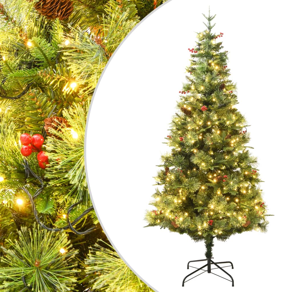 Sapin de Noël avec LED et pommes de pin Vert 195 cm PVC et PE