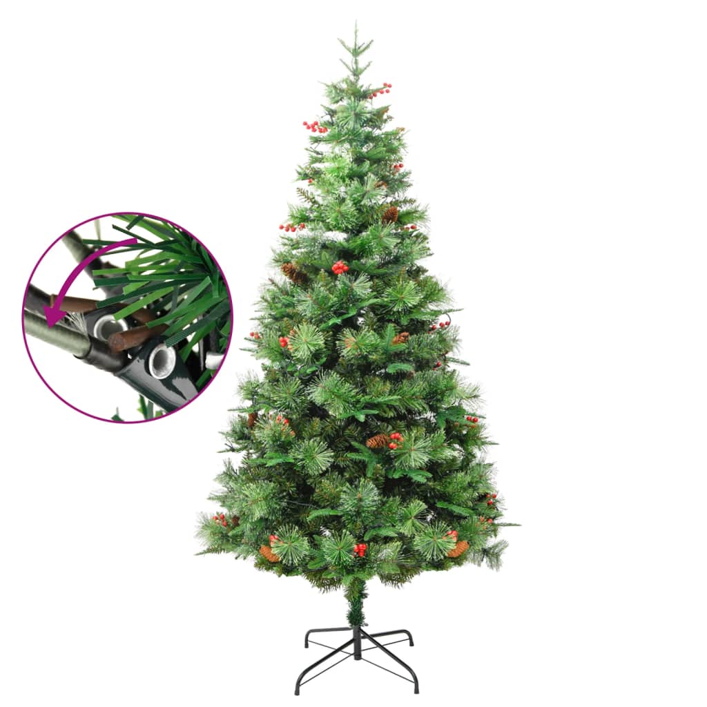 Weihnachtsbaum mit LEDs & Kiefernzapfen Grün 195 cm PVC & PE | Stepinfit