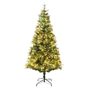 vidaXL Pre-lit Christmas Tree with Pine Cones Green 225 cm PVC&PE