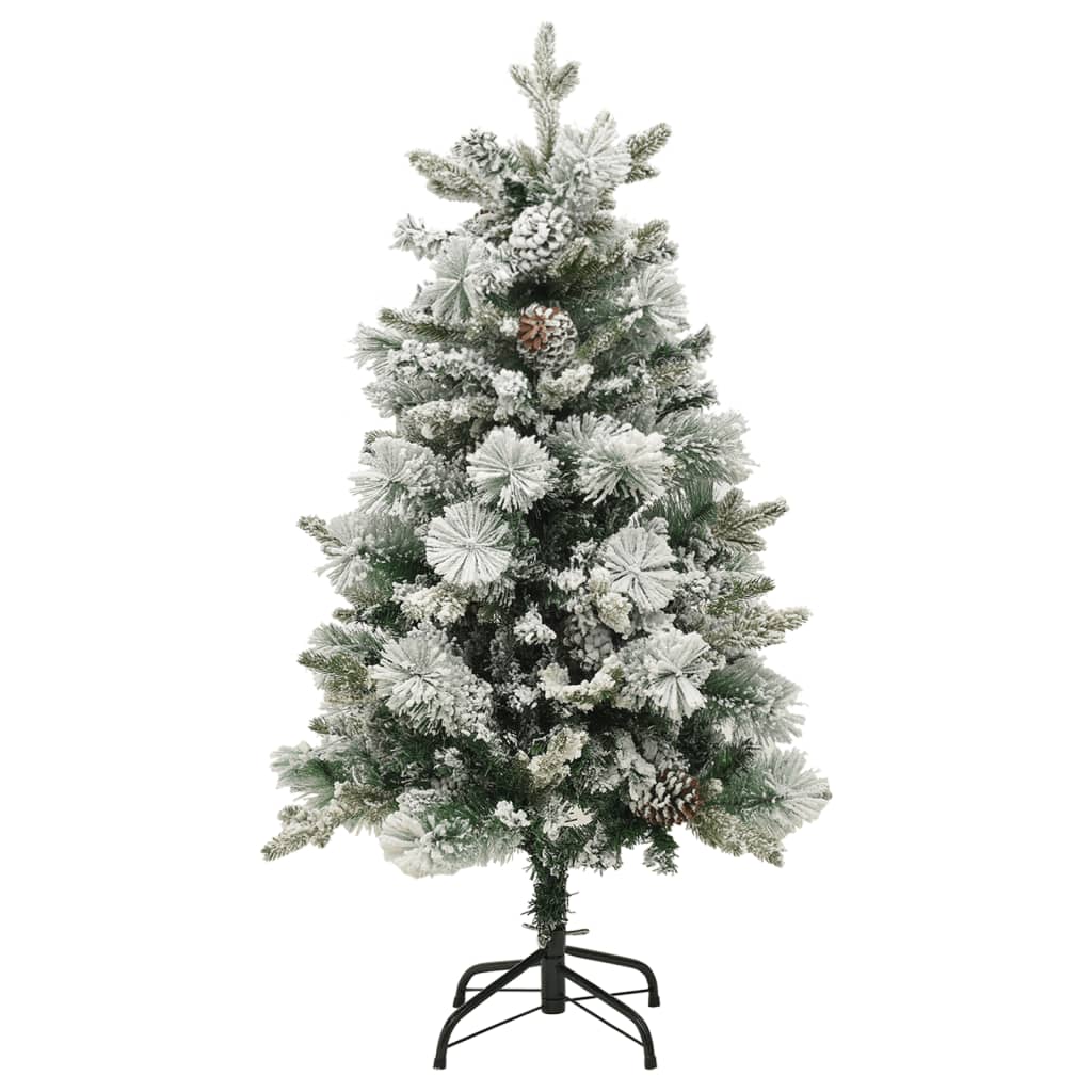 vidaXL Weihnachtsbaum mit Beleuchtung Schnee und Zapfen 120 cm PVC&PE