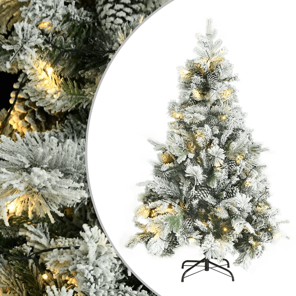 vidaXL Weihnachtsbaum mit Beleuchtung Schnee und Zapfen 150 cm PVC&PE