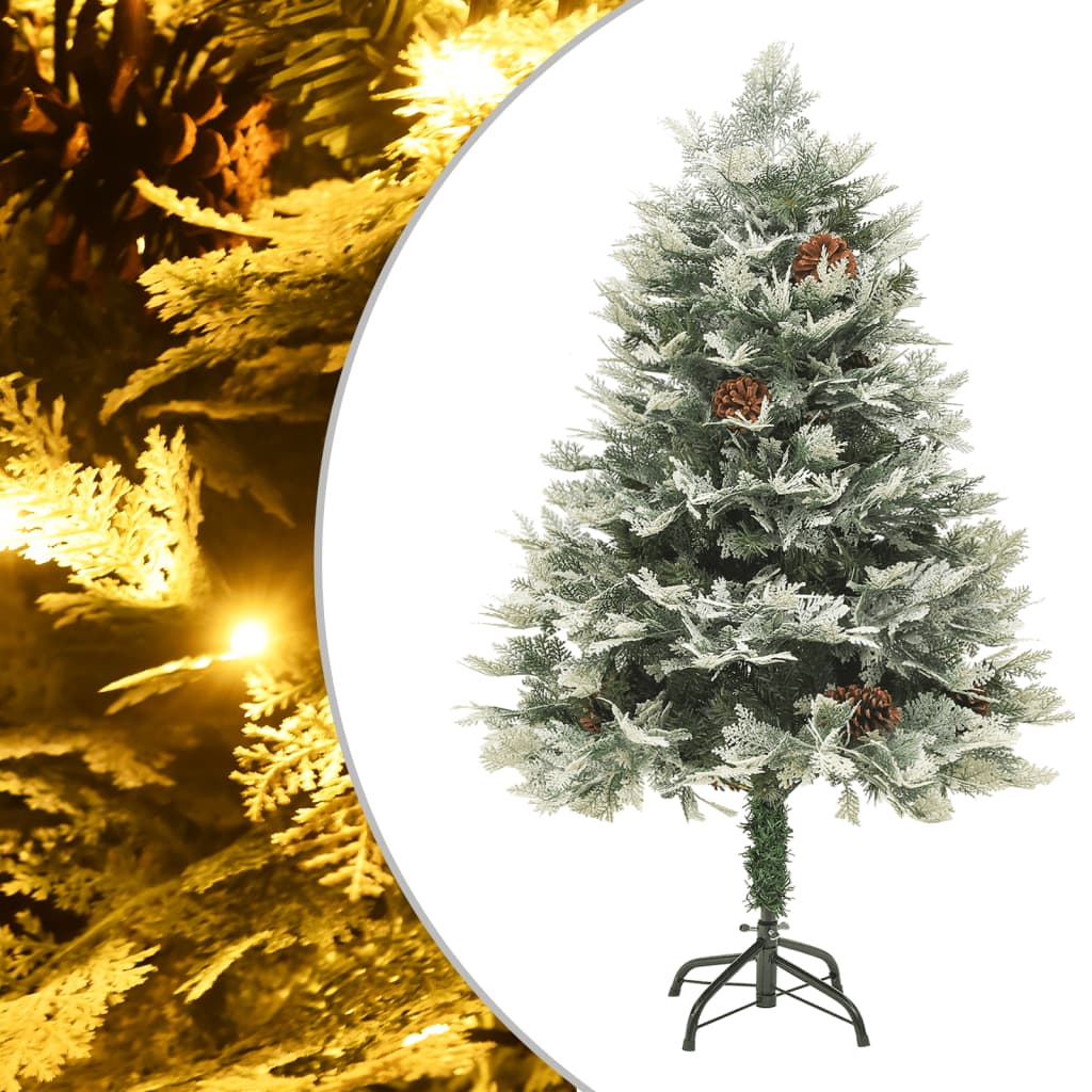 juletræ LED-lys og grankogler 150 cm PVC & PE grøn – Manillo.dk