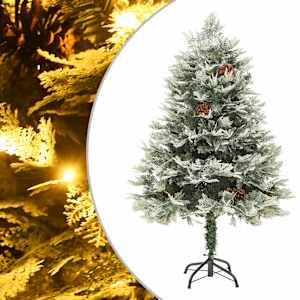 Vánoční stromek s LED a borovými šiškami zelený 150 cm PVC a PE - obrázek 1