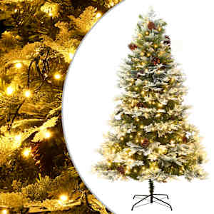 Vánoční stromek s LED a borovými šiškami zelený 195 cm PVC a PE