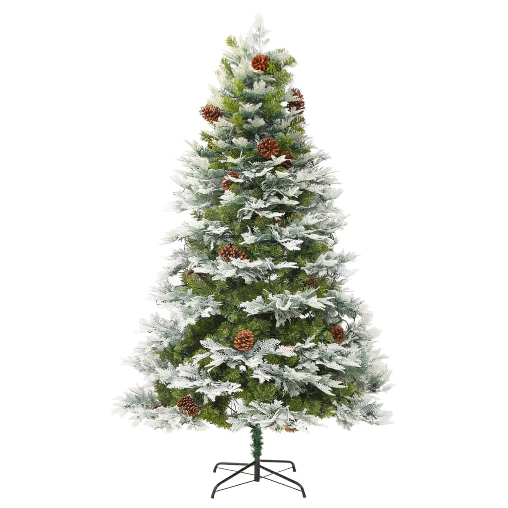 Zöld PVC és PE megvilágított karácsonyfa fenyőtobozzal 195 cm 
