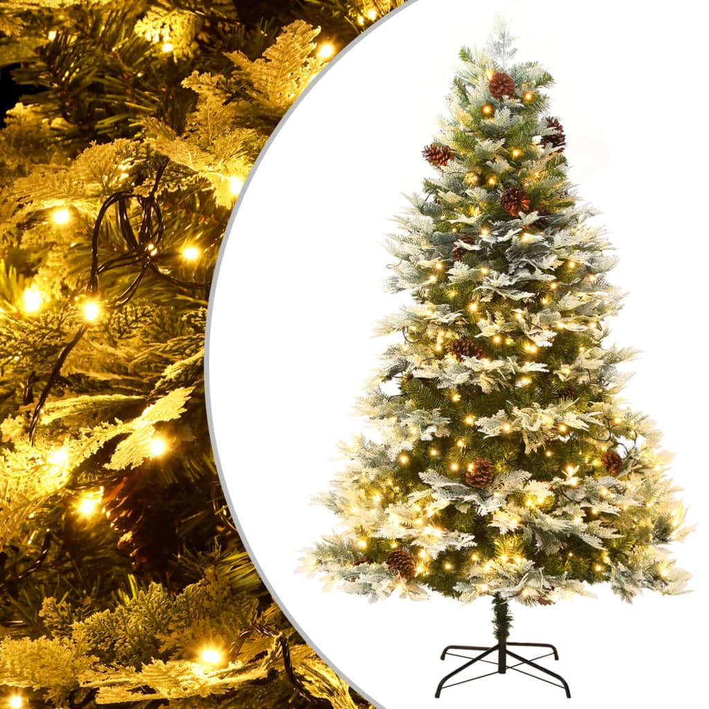 vidaXL Weihnachtsbaum mit Beleuchtung und Kiefernzapfen Grün 225 cm