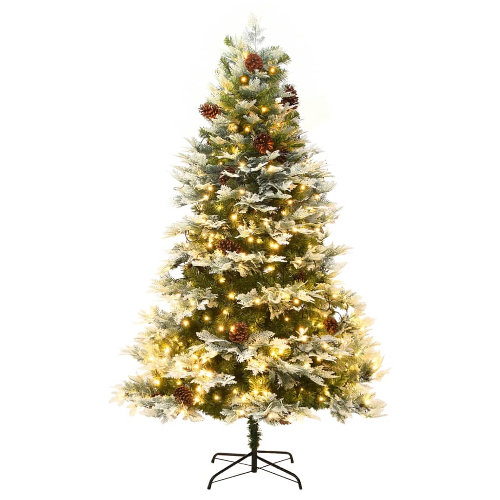 Zöld PVC és PE megvilágított karácsonyfa fenyőtobozzal 225 cm 