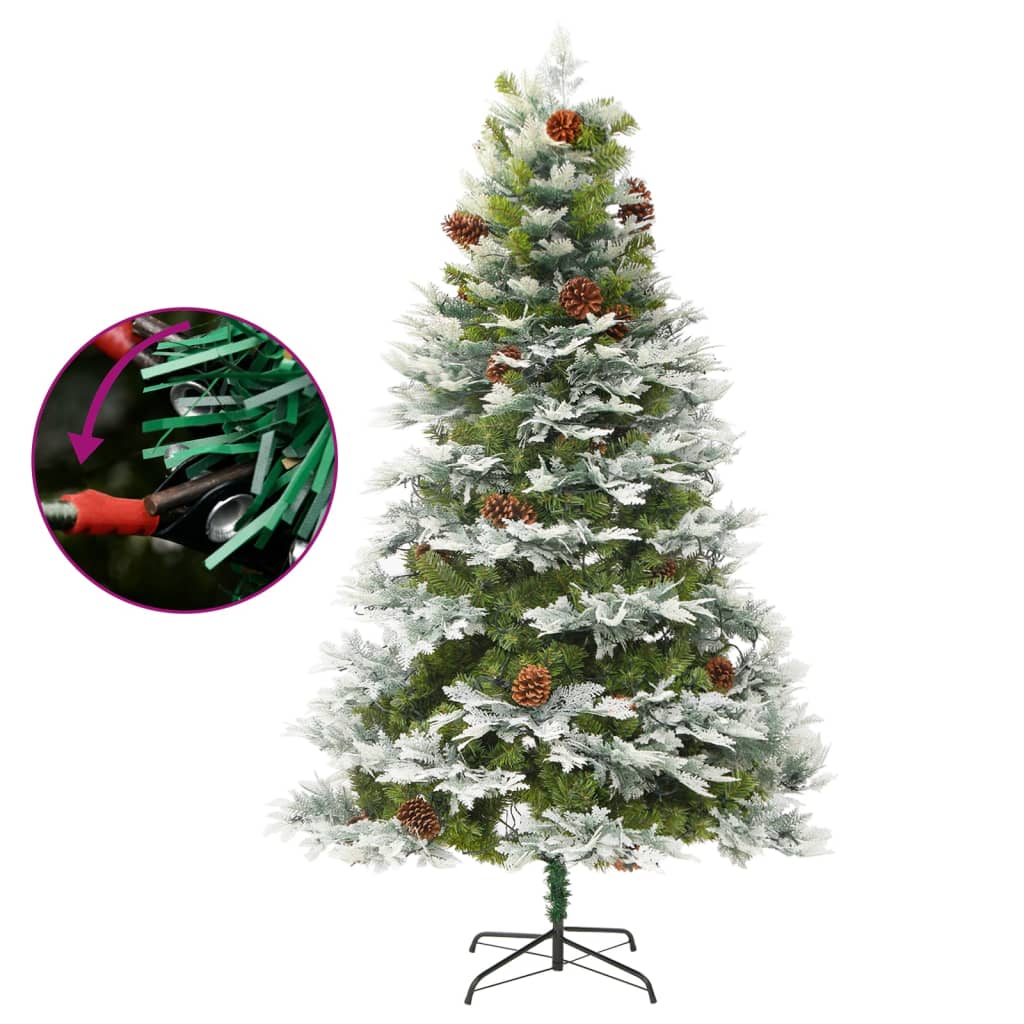 Zöld PVC és PE megvilágított karácsonyfa fenyőtobozzal 225 cm 