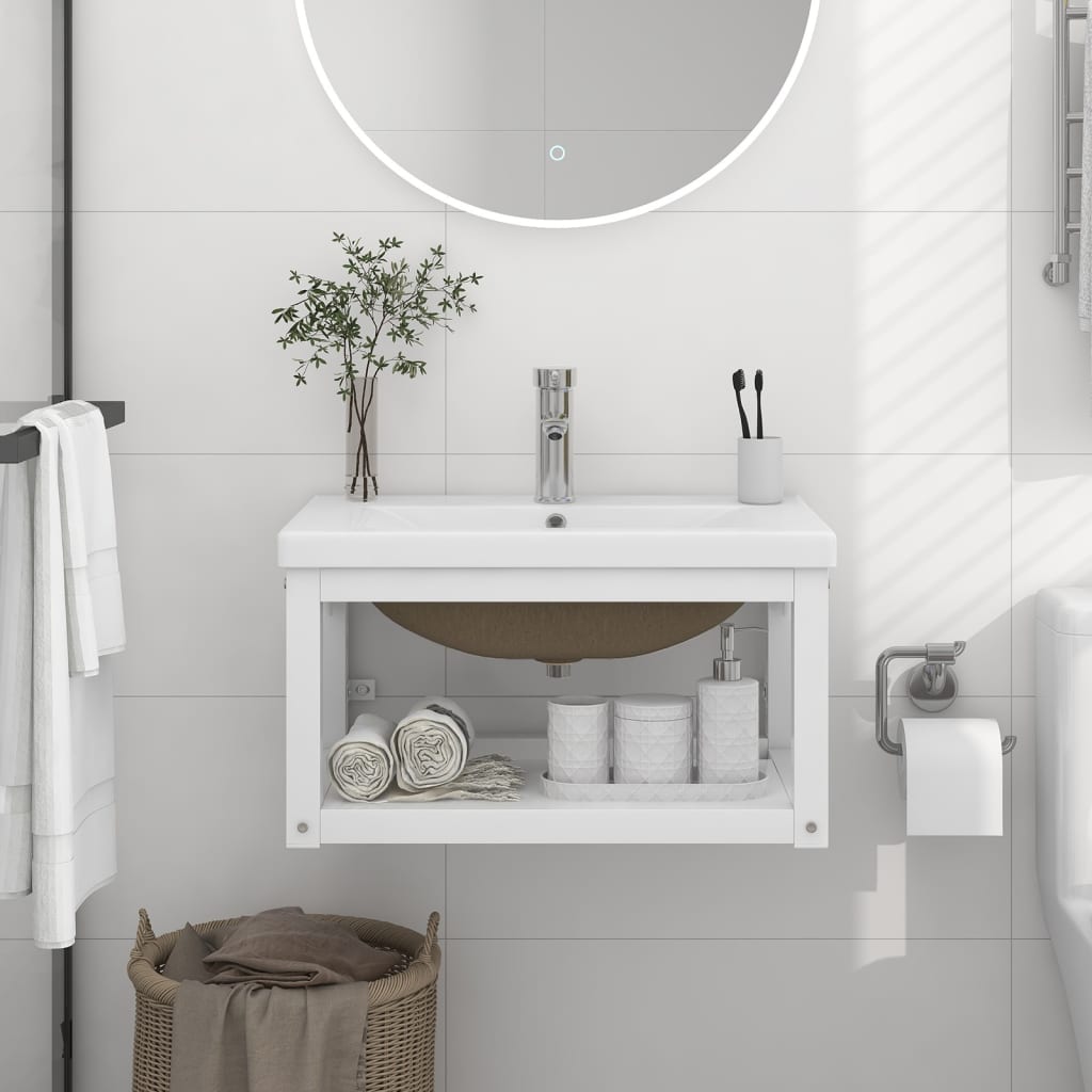 Badezimmer-Waschtischgestell mit Waschbecken Weiß Eisen kaufen