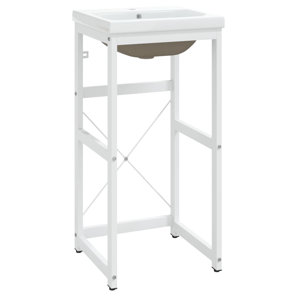 vidaXL Koupelnový rám s vestavěným umyvadlem bílý železo