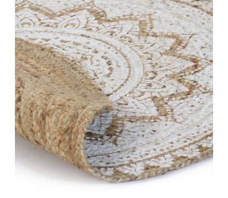 vidaXL Tapis de sol Jute tress&eacute;e imprim&eacute;e 240 cm Rond