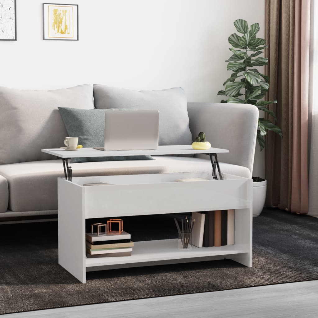 vidaXL sofabord 102x50x52,5 konstrueret træ hvid højglans