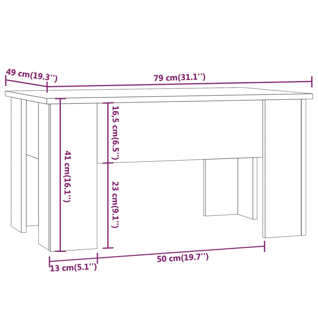 Tavolino da Salotto in Legno Multistrato 79x49x41 cm Colori Diversi vidaXL