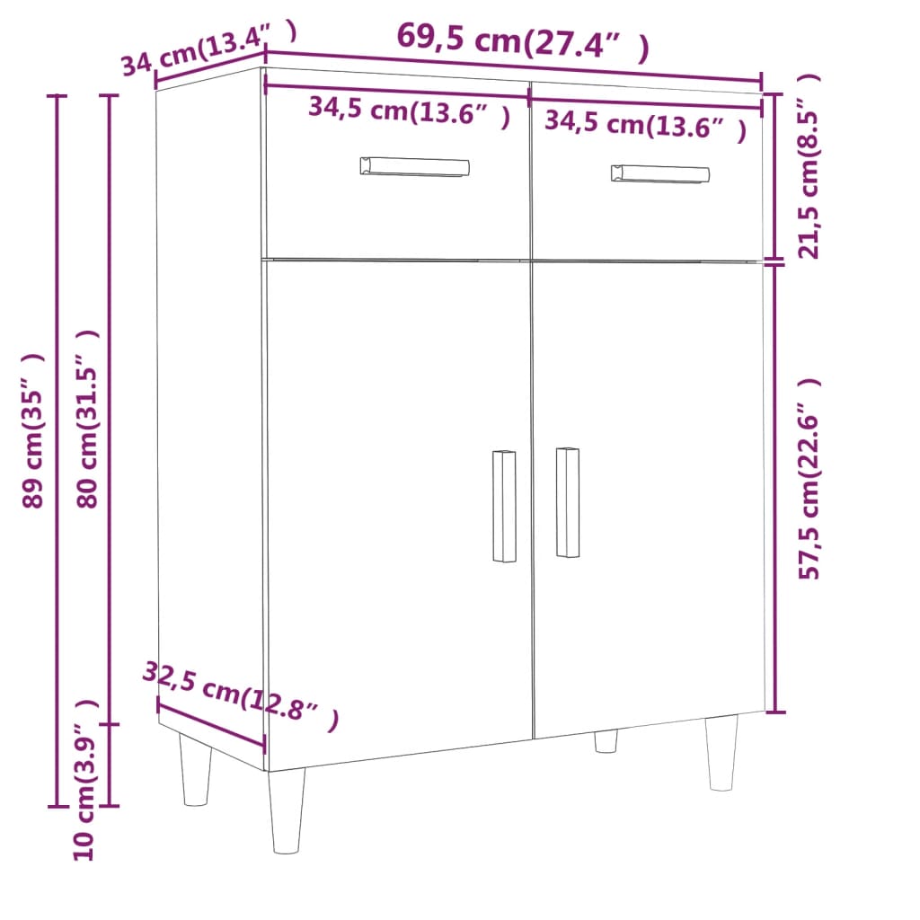 Komoda betonsko siva 69,5x34x89 cm konstruiran les