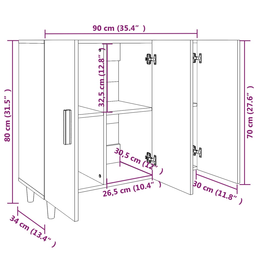 Komoda črna 90x34x80 cm konstruiran les