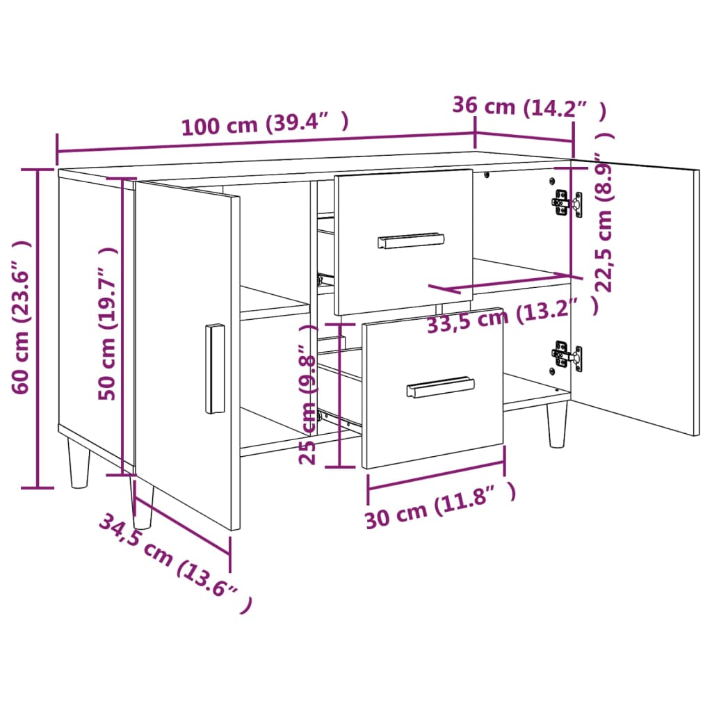 Komoda siva sonoma 100x36x60 cm konstruiran les