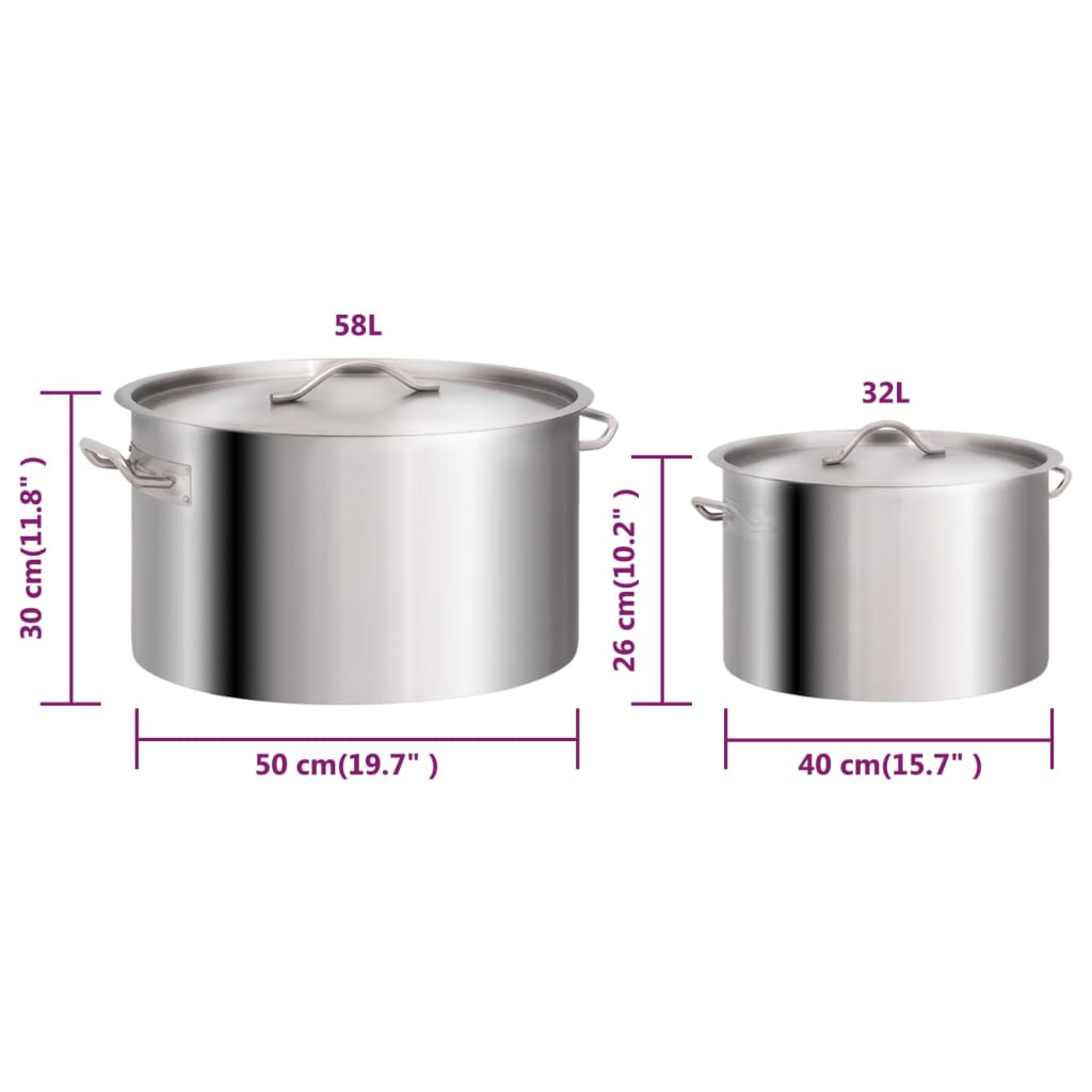 2 részes rozsdamentes acél főzőedénykészlet 58/32 L 