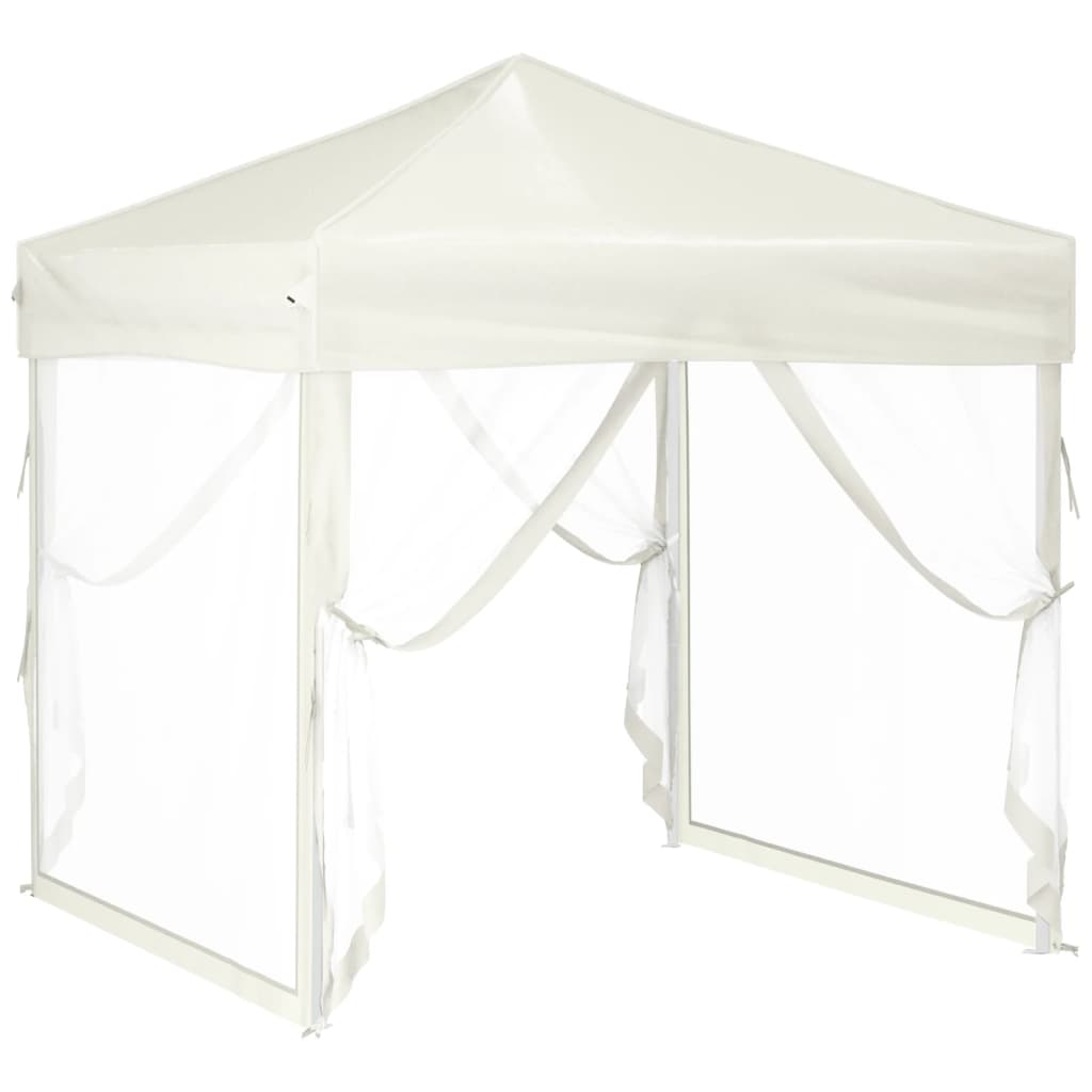 vidaXL Сгъваема парти палатка със странични стени, кремава, 2x2 м