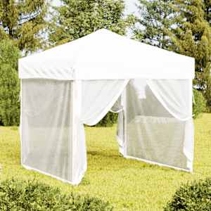 Zložljiv vrtni šotor s stranicami bel 2x2 m