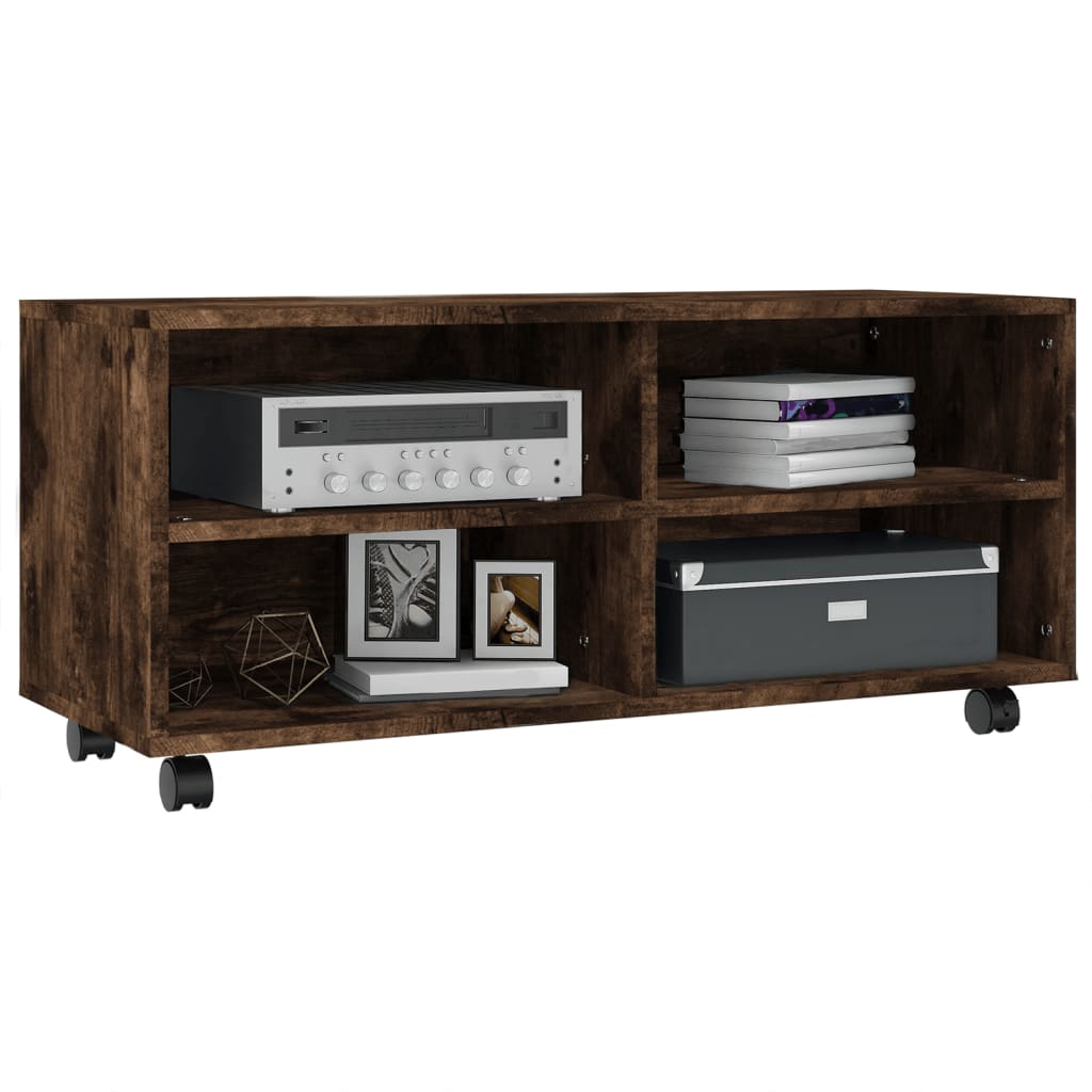 vidaXL füstös tölgy színű szerelt fa TV-szekrény görgőkkel 90x35x35 cm