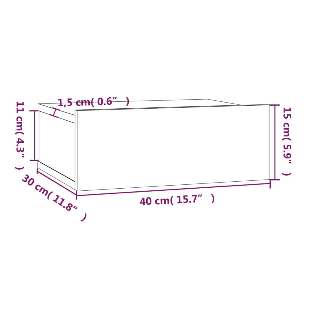 Плаващи нощни шкафчета 2 бр опушен дъб 40x30x15 см инж. дърво