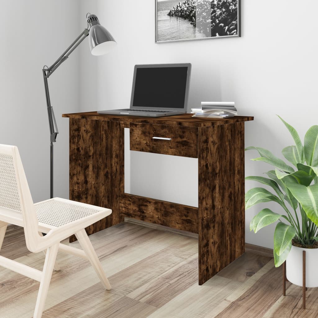 vidaXL skrivebord 100x50x76 cm konstrueret træ røget egetræsfarve