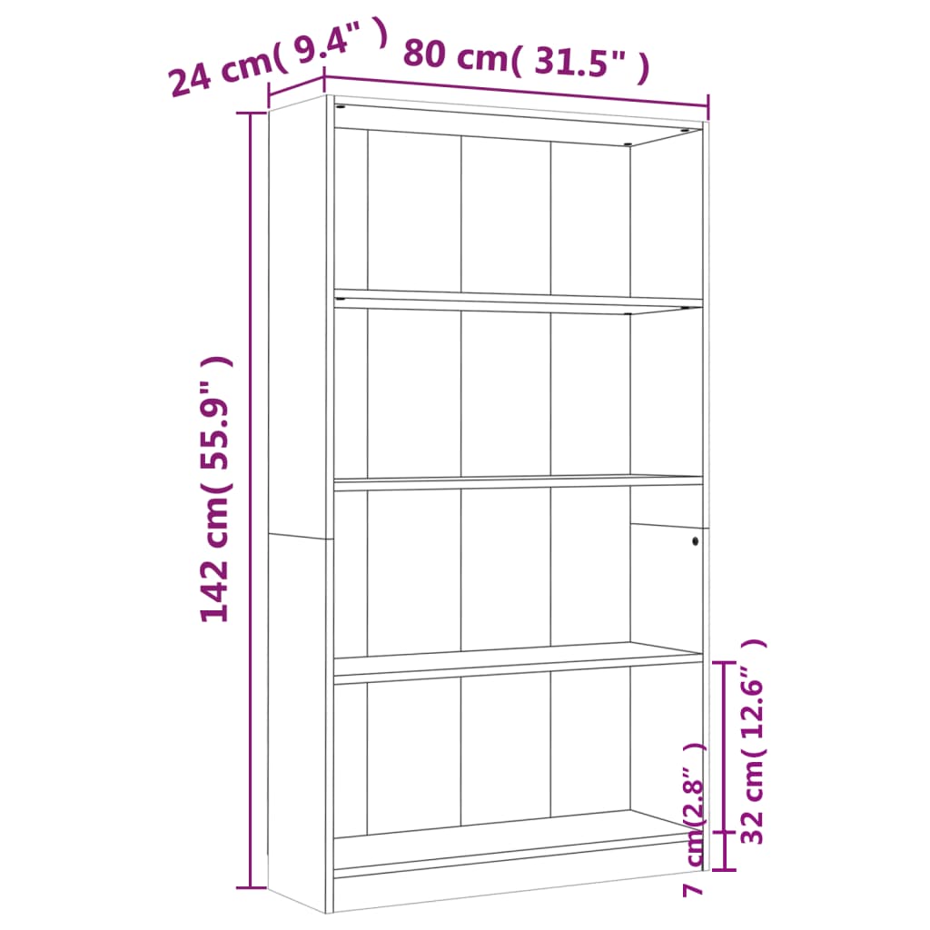 Bibliotecă cu 4 niveluri gri sonoma 80x24x142 cm lemn compozit