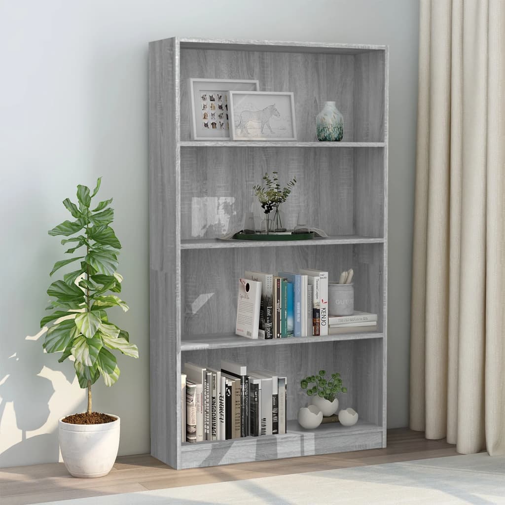 vidaXL Bücherregal 4 Fächer Grau Sonoma 80x24x142 cm Holzwerkstoff