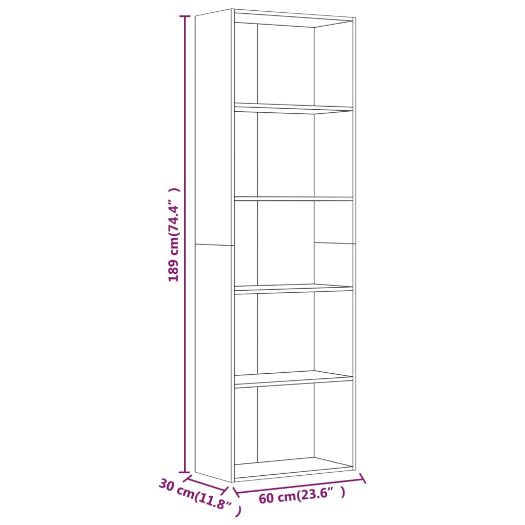 Bibliotecă 5 niveluri gri sonoma 60x30x189 cm lemn compozit