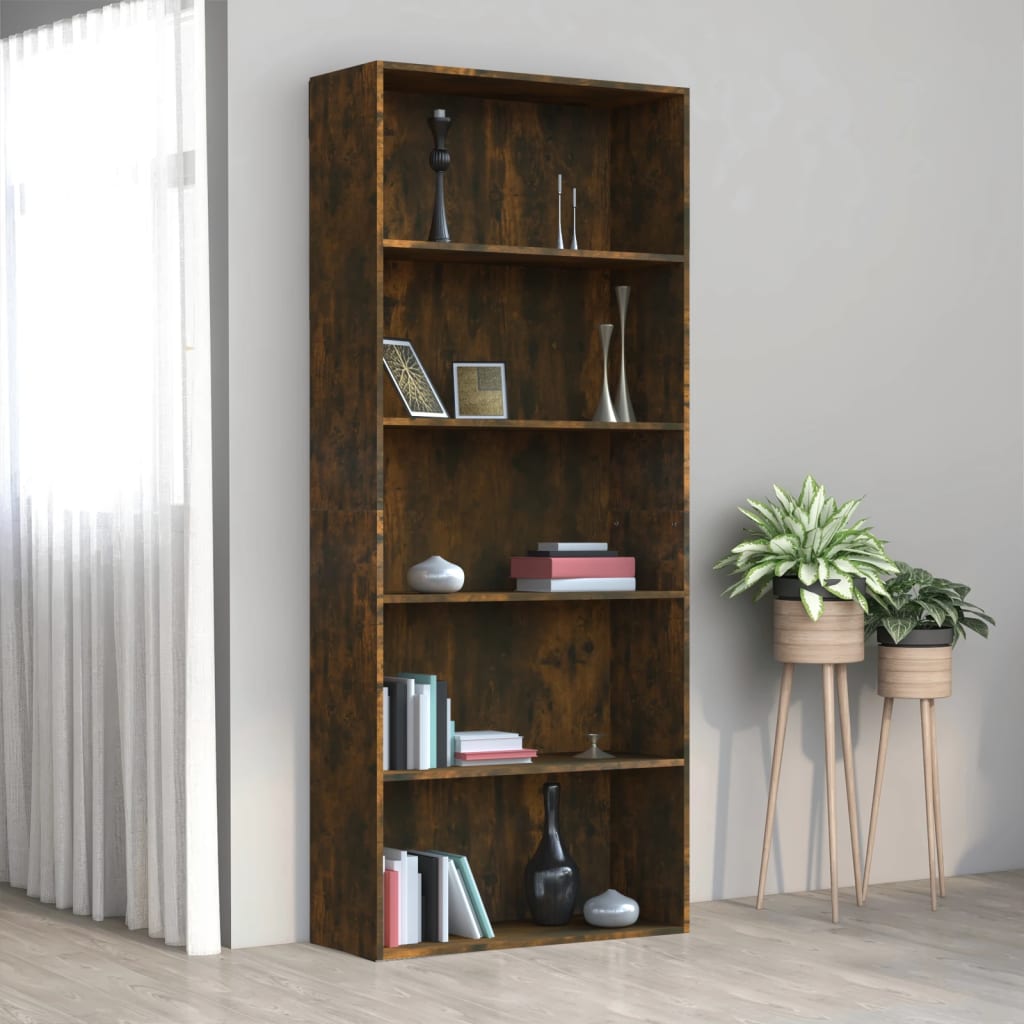 vidaXL Bücherregal 5 Fächer Räuchereiche 80x30x189 cm Holzwerkstoff