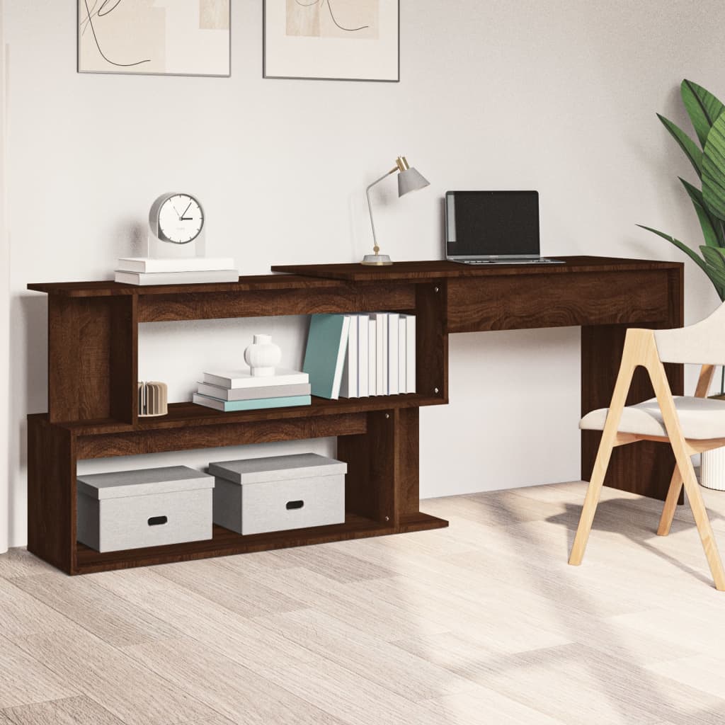 vidaXL hjørneskrivebord 200x50x76 cm konstrueret træ brun egetræsfarve
