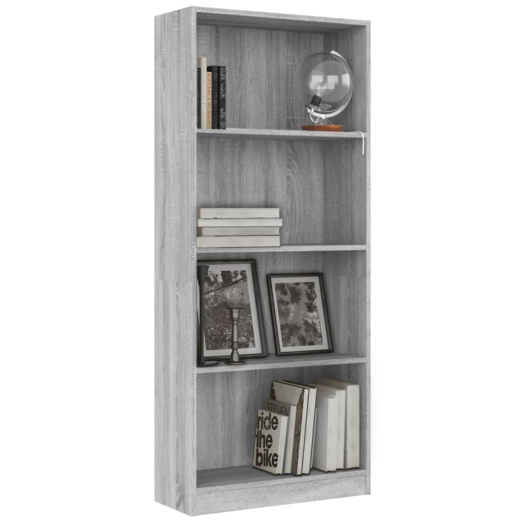 vidaXL 4 szintes szürke sonoma szerelt fa könyvszekrény 60x24x142 cm