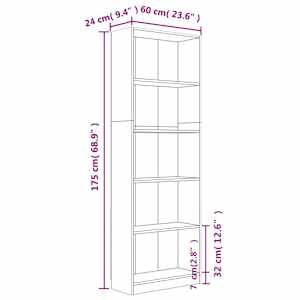 5patrová knihovna hnědý dub 60 x 24 x 175 cm kompozitní dřevo - obrázek 6