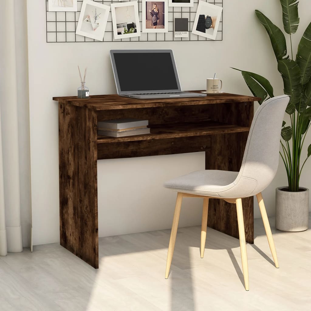 vidaXL skrivebord 90x50x74 cm konstrueret træ røget egetræsfarve