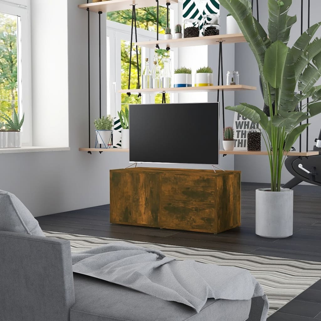 vidaXL Comodă TV, stejar fumuriu, 80x34x36 cm, lemn prelucrat