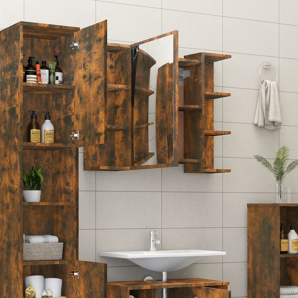 vidaXL Bathroom Mirror Cabinet Smoked Oak 80x20.5x64 cm Engineered Wood