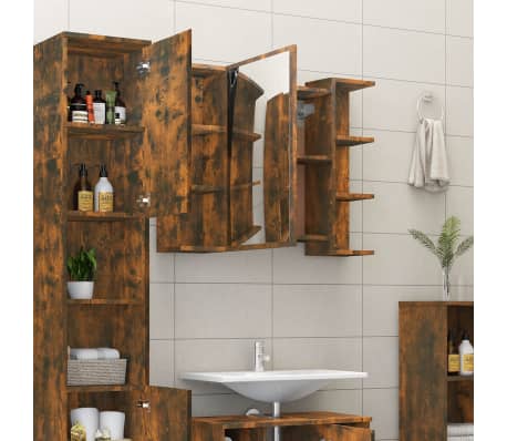 vidaXL Bathroom Mirror Cabinet Smoked Oak 80x20.5x64 cm Engineered Wood
