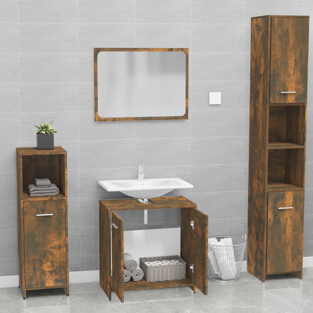 vidaXL Conjunto de móveis casa de banho derivados madeira cor fumado