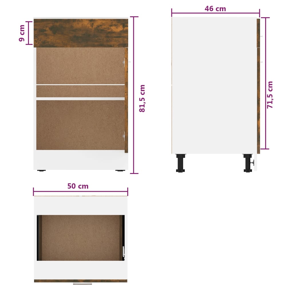 Apatinė spintelė su stalčiumi, ąžuolo, 50x46x81,5cm, mediena | Stepinfit