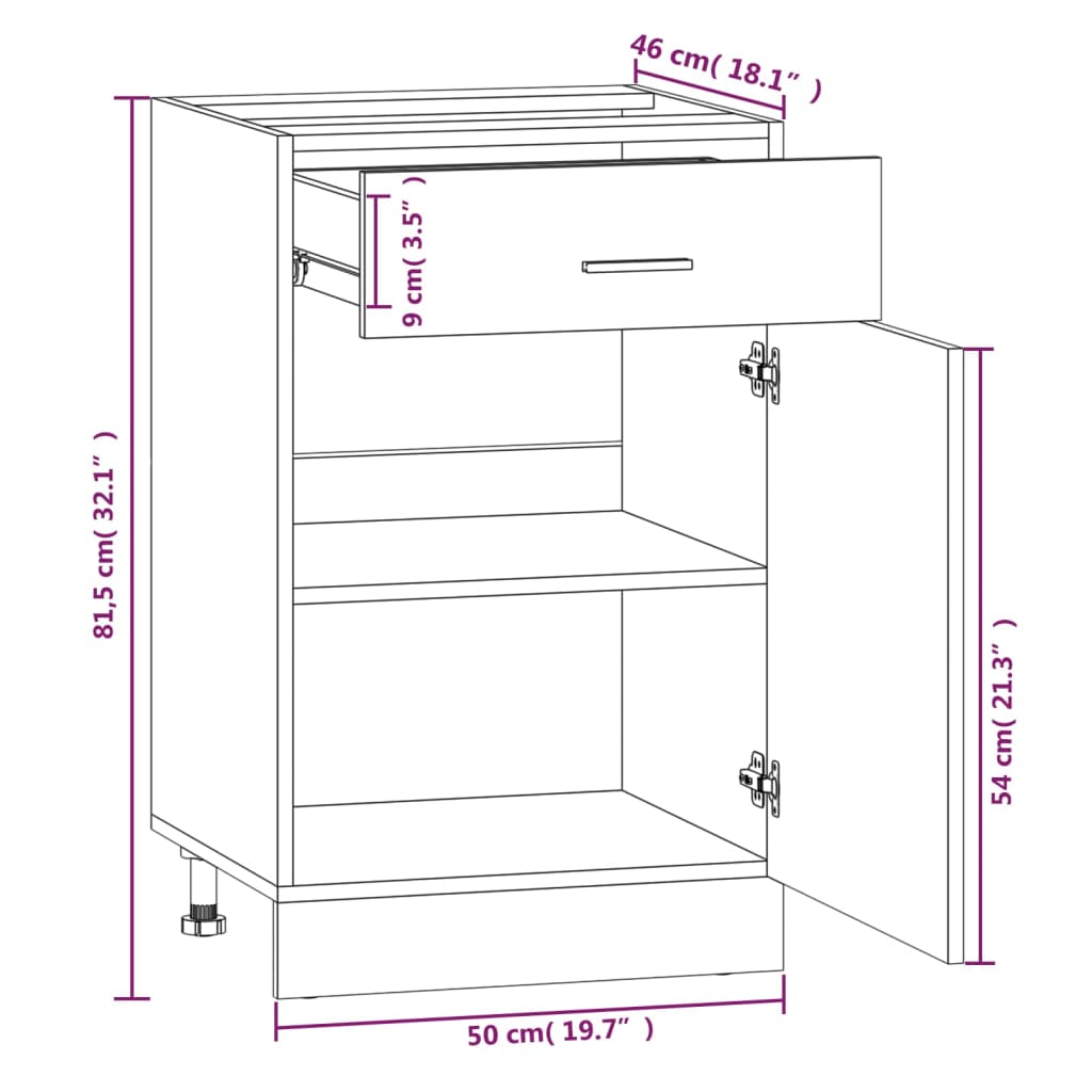 Apatinė spintelė su stalčiumi, pilka, 50x46x81,5cm, mediena | Stepinfit