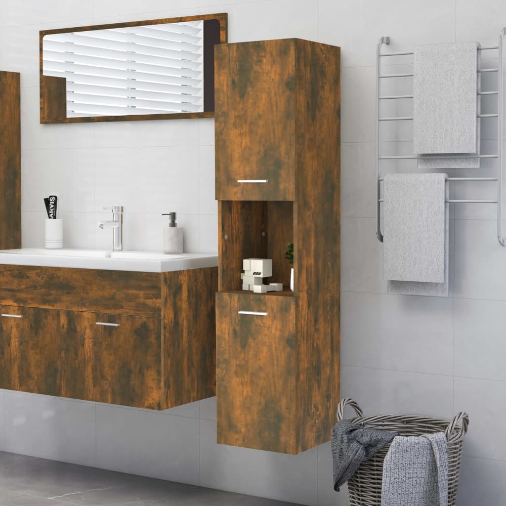 vidaXL Armoire de bain Chêne fumé 30x30x130 cm Bois d'ingénierie